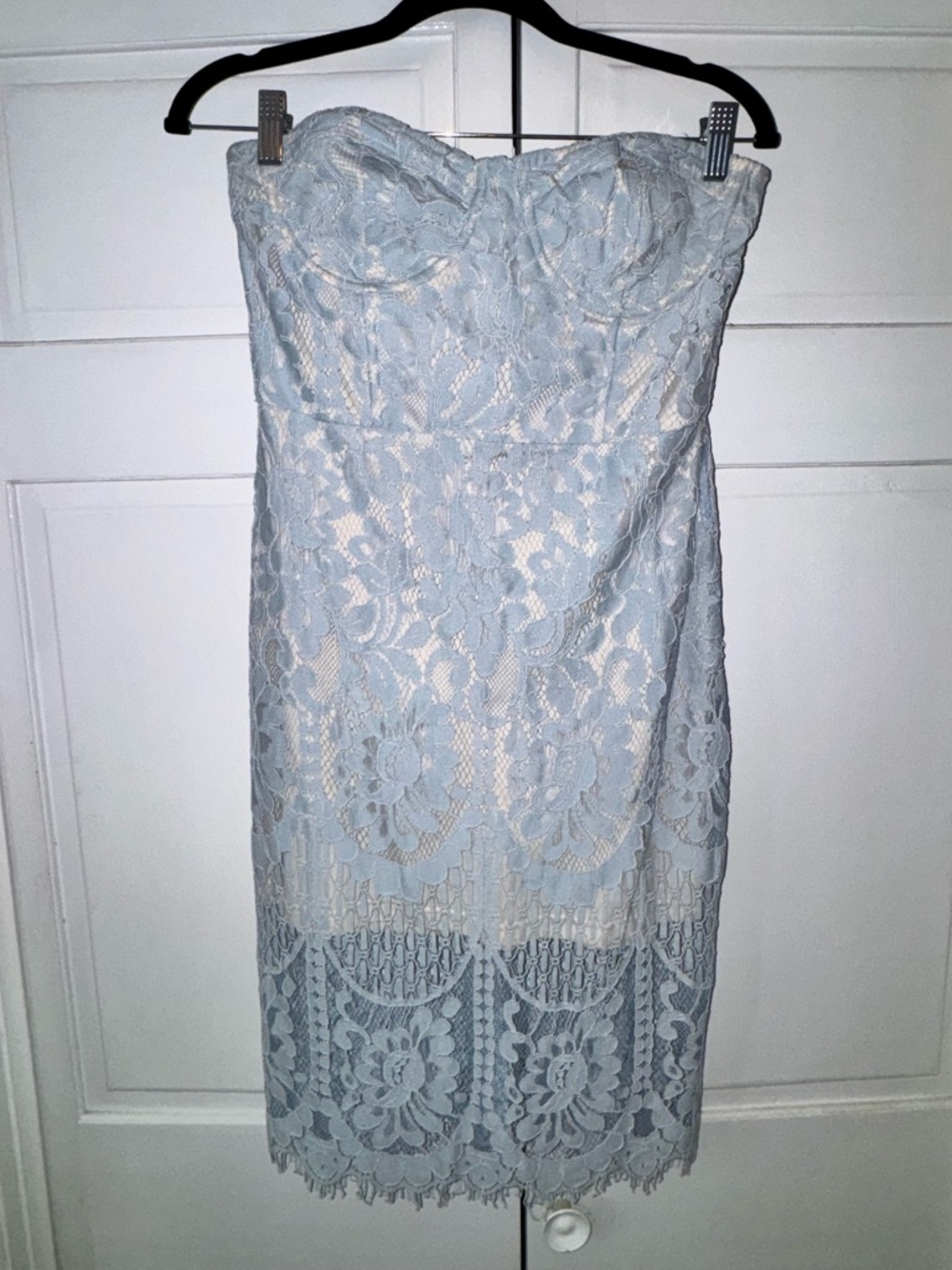 Strapless Light Blue Lace Sheath Dress